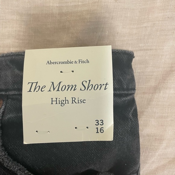 Abercrombie and Fitch, “The Mom Short” high rise black wash denim shorts - Picture 2 of 3
